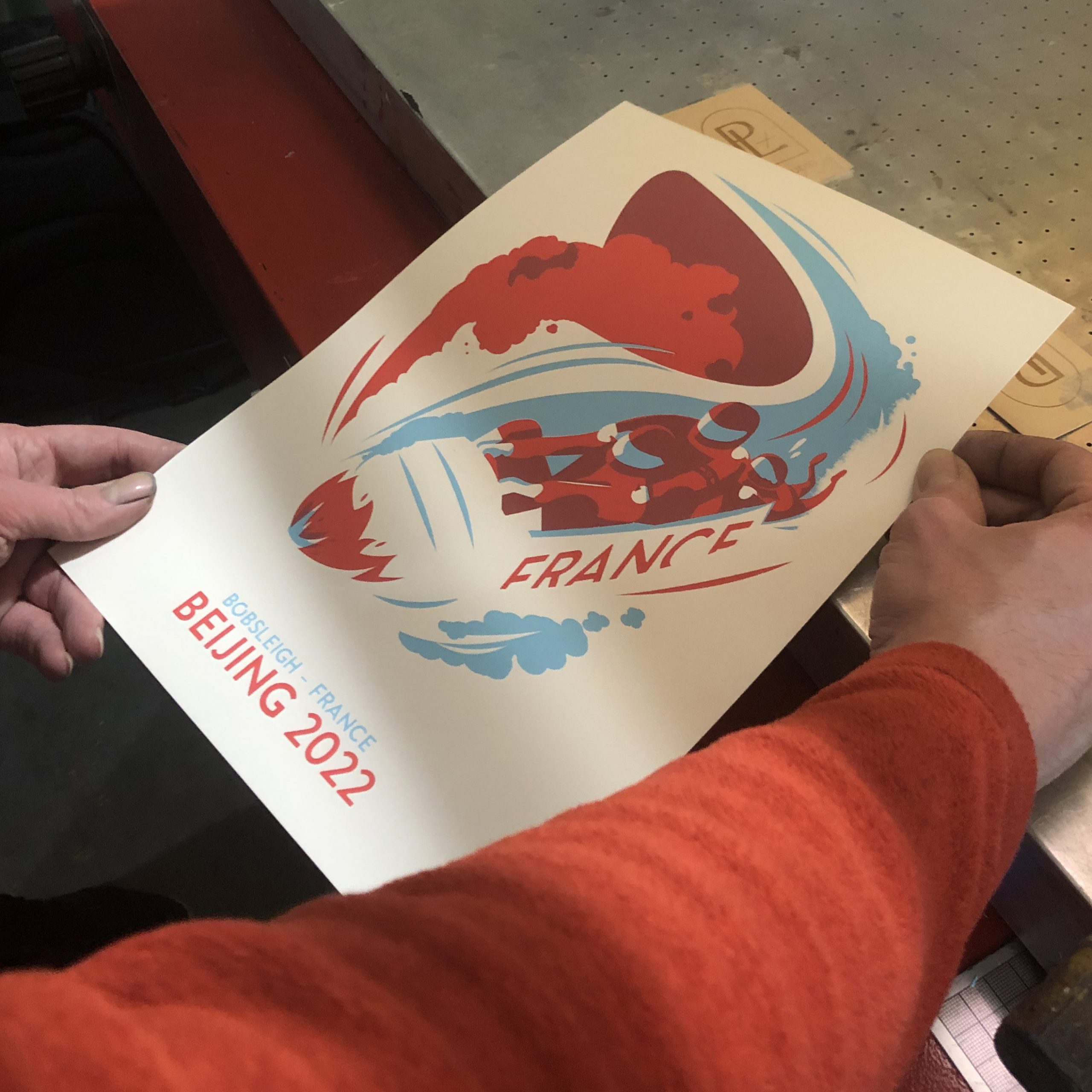 initiation à la sérigraphie artisanale sur le thème des jeux olympiques de Pékin 2022 (Bobsleigh)