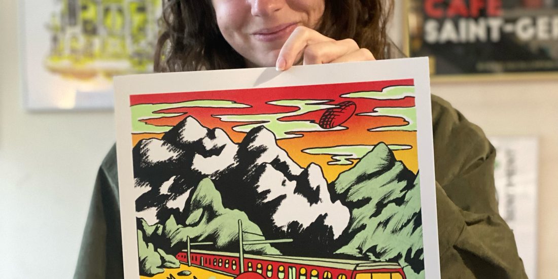 fanny illu à la cool - Dernier jour à la montagne - sérigraphie 4 couleurs - Imprimé à l'Atelier Fwells (Paris 13e)