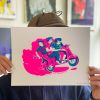 A trois sur un scooter - illustration de Romain BERNARD sérigraphiée en deux couleurs - Atelier Fwells Paris
