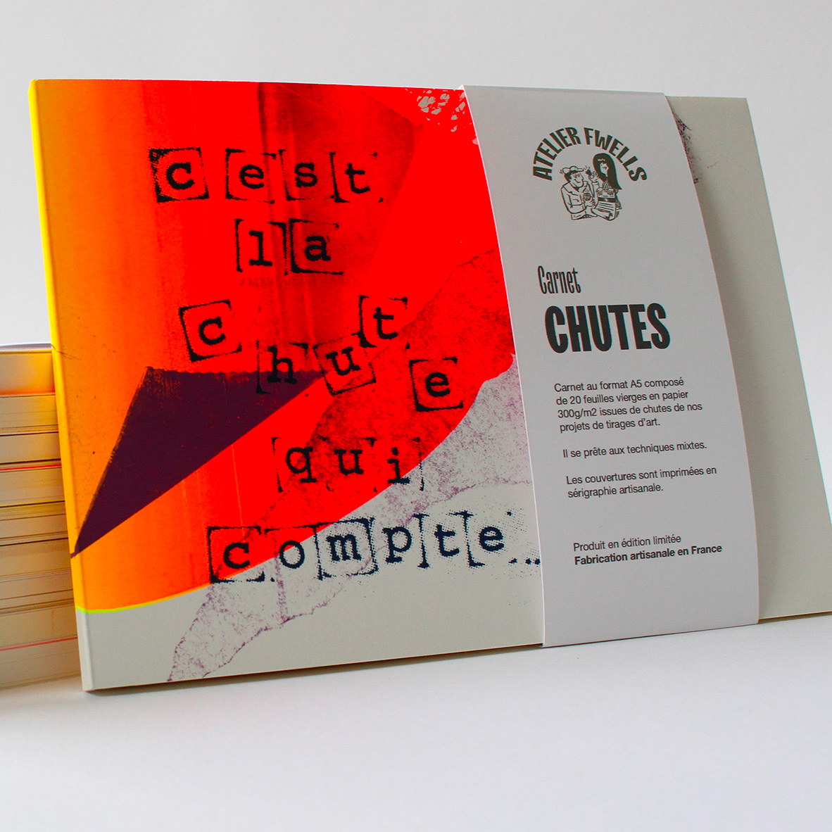 C'est la chute qui compte - carnets upcyclés de l'Atelier Fwells - Sérigraphie artisanale - Zoom