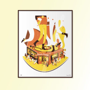 Blonde Platine - Disquaire à Amiens illustré par Romain BERNARD - Atelier Fwells Paris 13e - - Sérigraphie artisanale