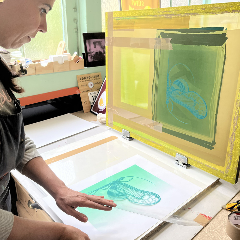 Tirage en sérigraphie dans le cadre d'un stage - Atelier Fwells
