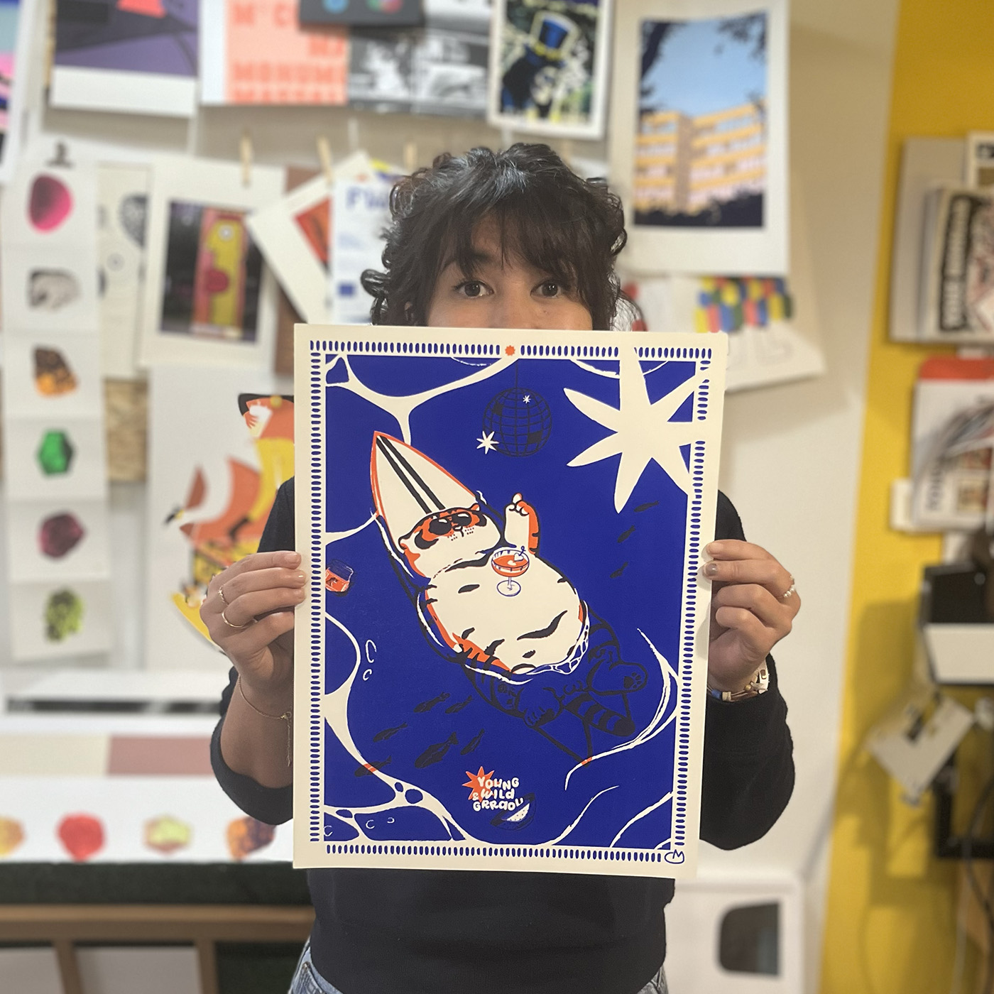 Tirage en sérigraphie à l'Atelier Fwells dans le cadres des ateliers de 3 heures