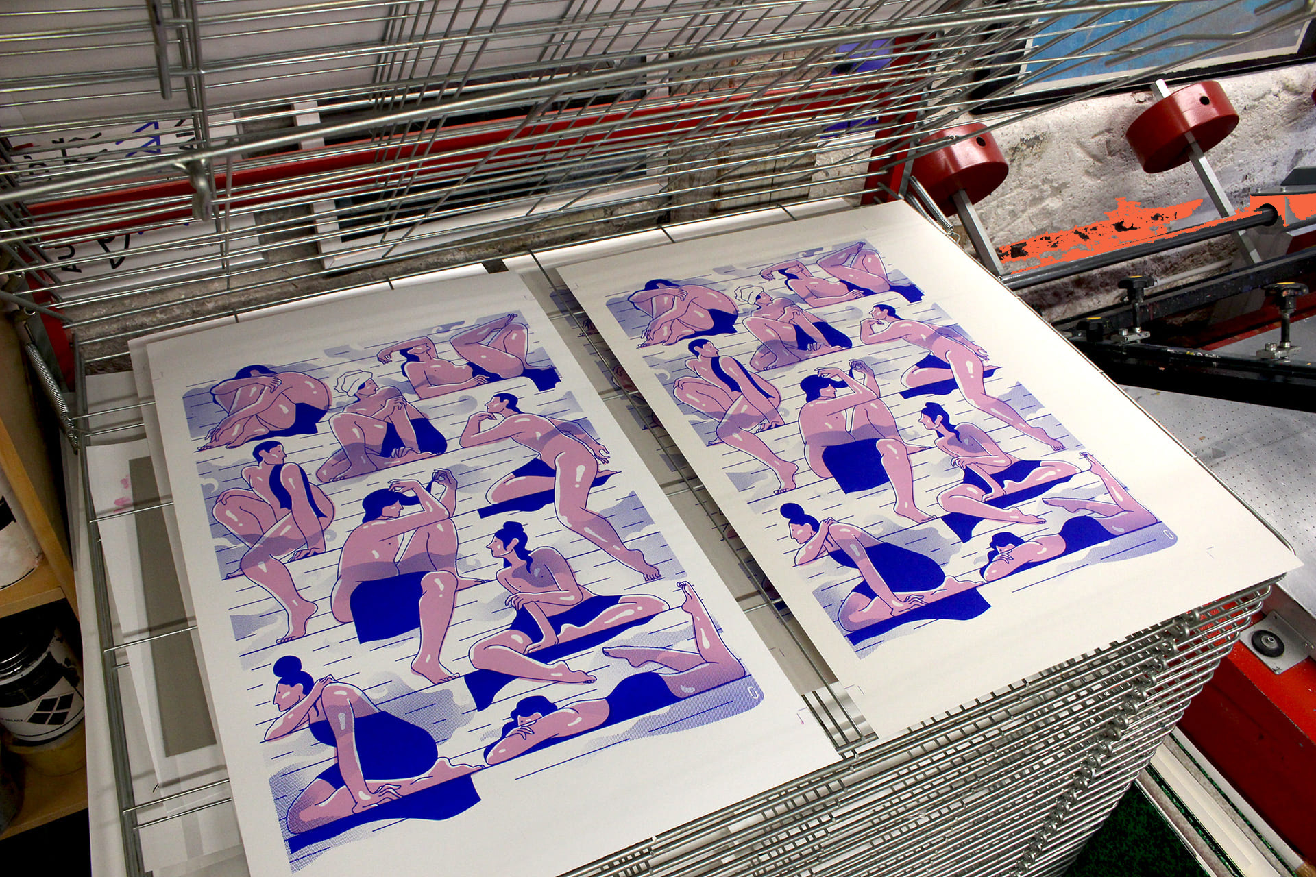 Le Sauna d'Olivier Junière - Sérigraphié à l'Atelier Fwells - Séchage des imprimés