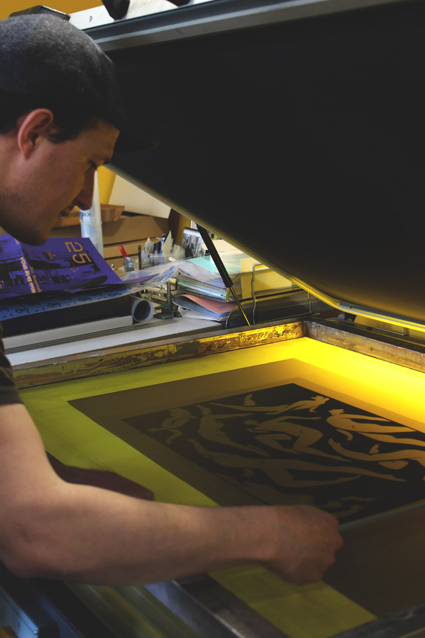 Plongée, une illustration d'Olivier Junière - Sérigraphie / Atelier Fwells - Insolation des cadres