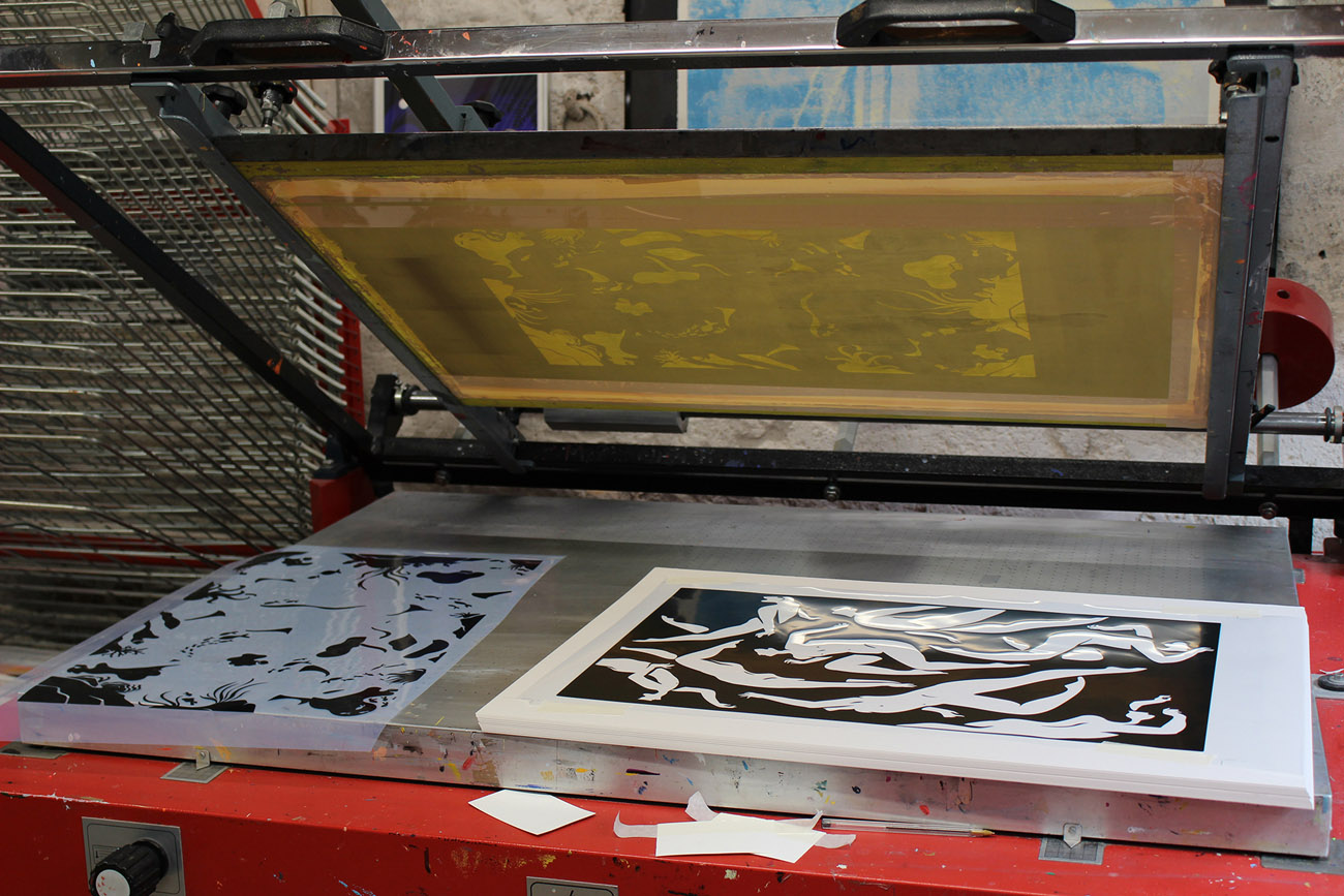 Plongée, une illustration d'Olivier Junière - Sérigraphie / Atelier Fwells - Calques d'impression