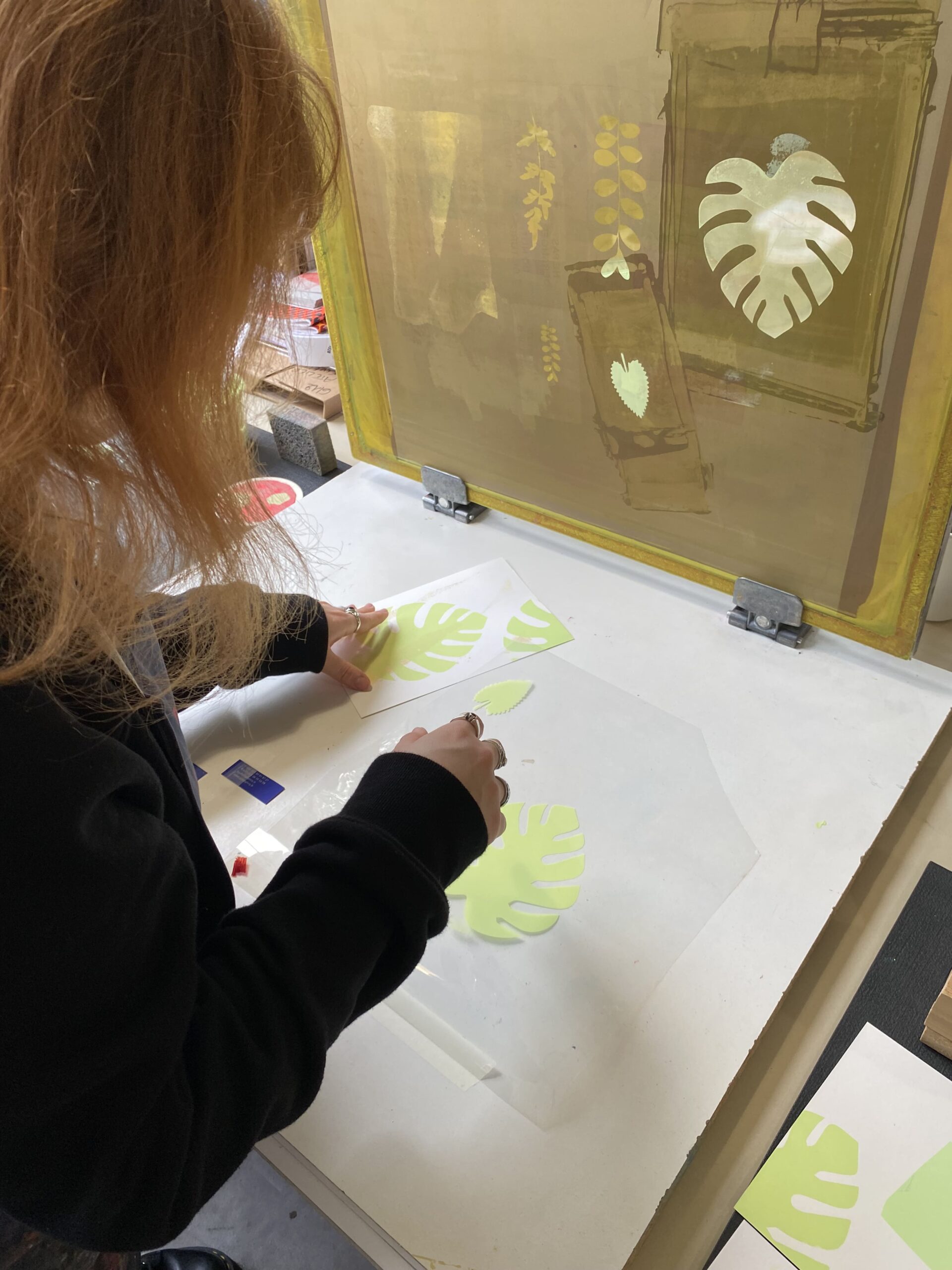 aperçu de formes végétales lors des cycles d'initiation à la sérigraphie à l'atelier fwells